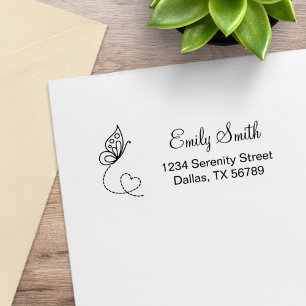 Butterfly Heart Return Address Rubber Stamp
