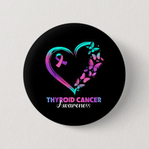 Butterfly Heart Ribbon Thyroid Cancer Awareness 6 Cm Round Badge