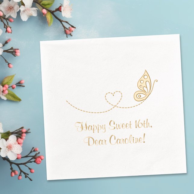 Butterfly Heart Sweet 16th Birthday Foil Napkins (Creator Uploaded)