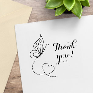 Butterfly Heart Thank You Rubber Stamp