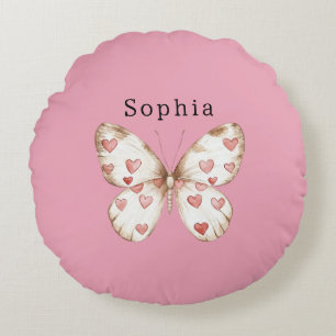 Butterfly Hearts Personalized Name Round Cushion