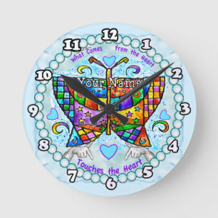 Butterfly Hearts  Round Clock
