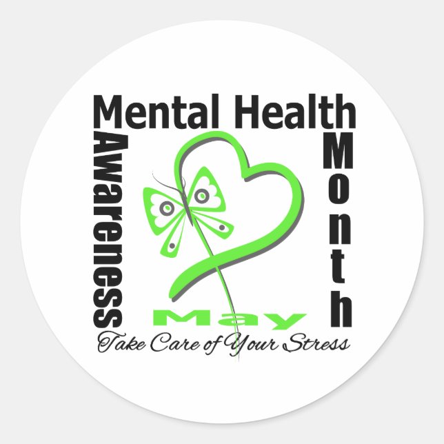 Butterfly Heartt - Mental Health Awareness Month Classic Round Sticker (Front)