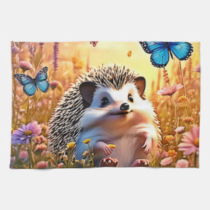 Butterfly Hedgehog Art Tea Towel