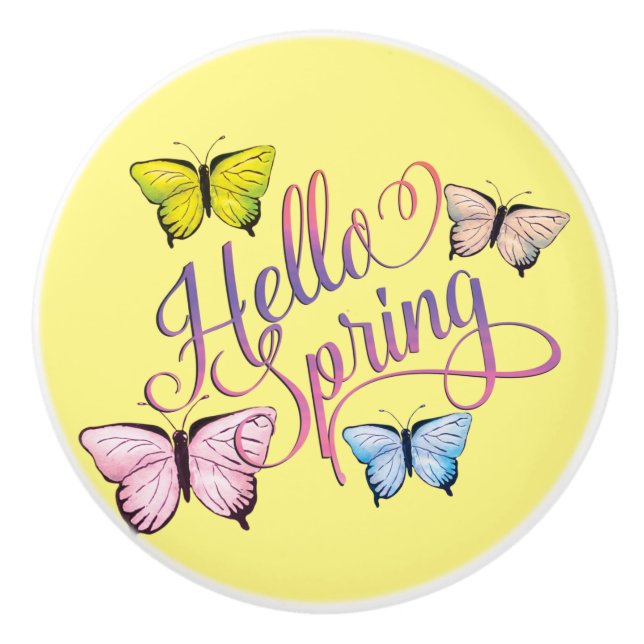 Butterfly Hello Spring Ceramic Knob (Front)