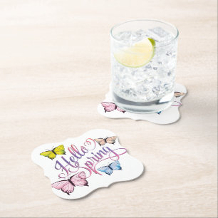 Butterfly Hello Spring Paper Coaster