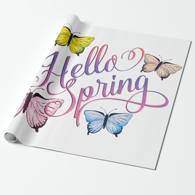 Butterfly Hello Spring Wrapping Paper (Unrolled)