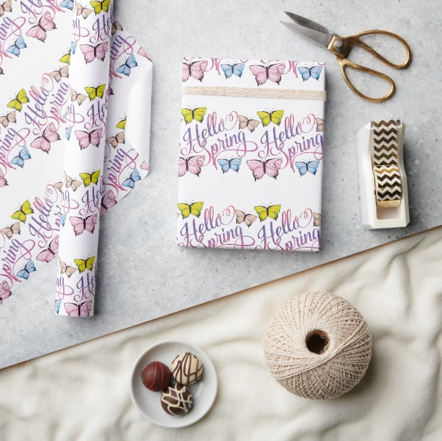 Butterfly Hello Spring Wrapping Paper (Crafts)