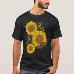 Butterfly Hippie Flower Blossoms Sunshine Sunflowe T-Shirt