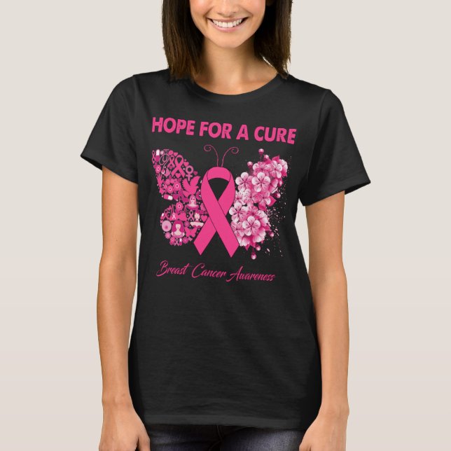 Butterfly Hope For A Cure Breast Cancer Warrior T-Shirt (Front)