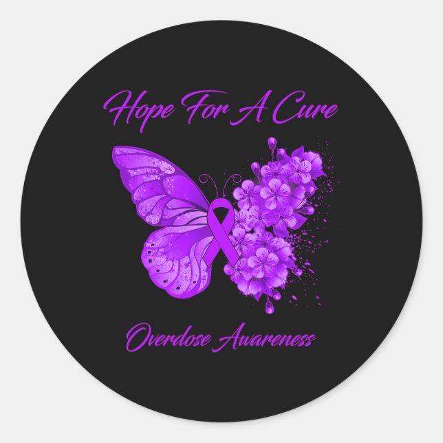Butterfly Hope For A Cure Overdose Awareness  Classic Round Sticker (Front)