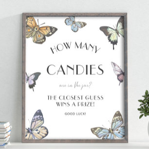 Butterfly How Many Candies in Jar Baby Shower Game Poster