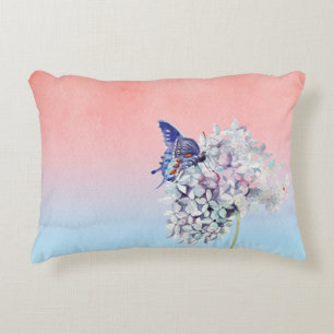 Butterfly & Hydrangea Flower Watercolor Decorative Cushion