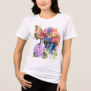 Butterfly Hydrangea Watercolor Custom Blessed Tri-Blend Shirt