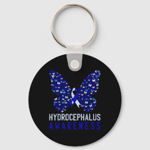 Butterfly Hydrocephalus Awareness Month Blue Ribbo Key Ring
