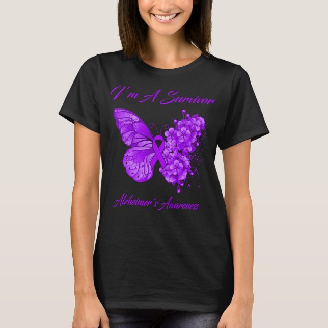 Butterfly I’m A Survivor Alzheimer's Awareness T-Shirt (Front)
