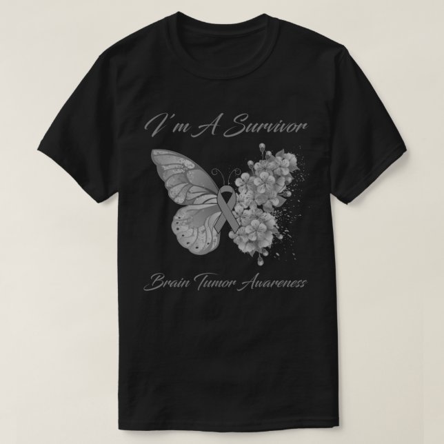 Butterfly I’m A Survivor Brain Tumour Awareness T-Shirt (Design Front)