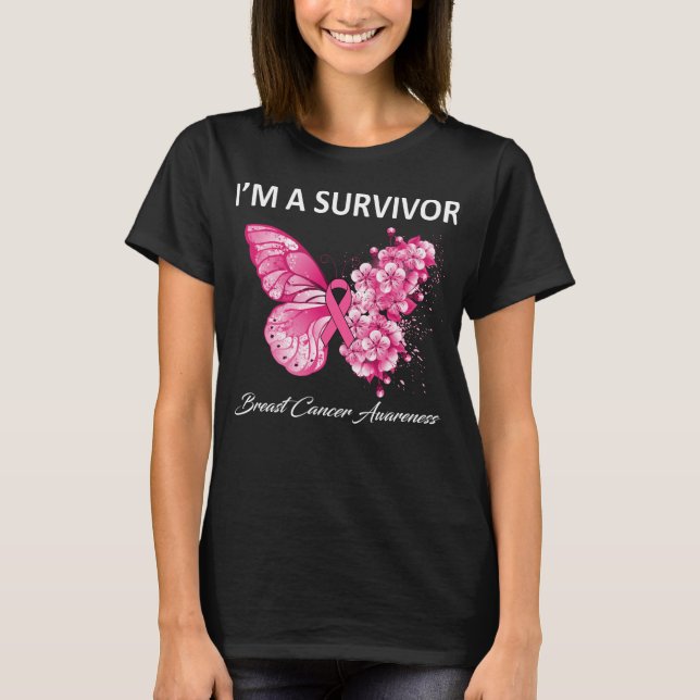 Butterfly I’m A Survivor Breast Cancer Awareness T-Shirt (Front)