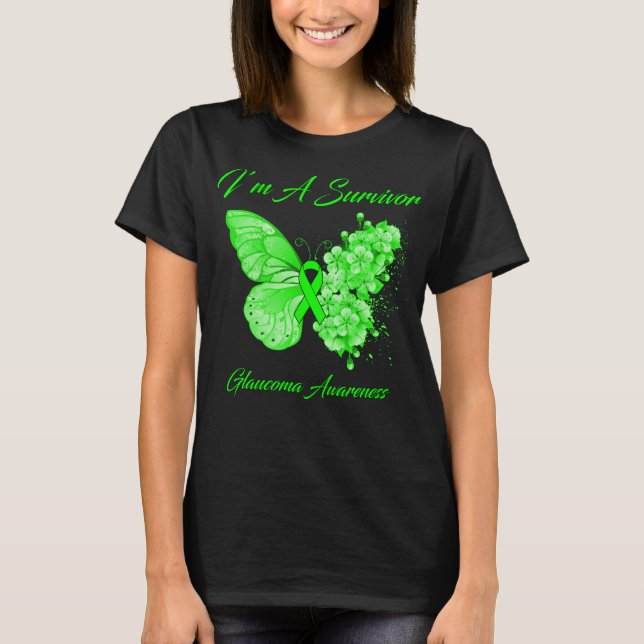 Butterfly I’m A Survivor Glaucoma T-Shirt (Front)
