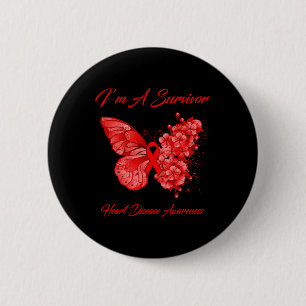 Butterfly I’m A Survivor Heart Disease Awareness 6 Cm Round Badge