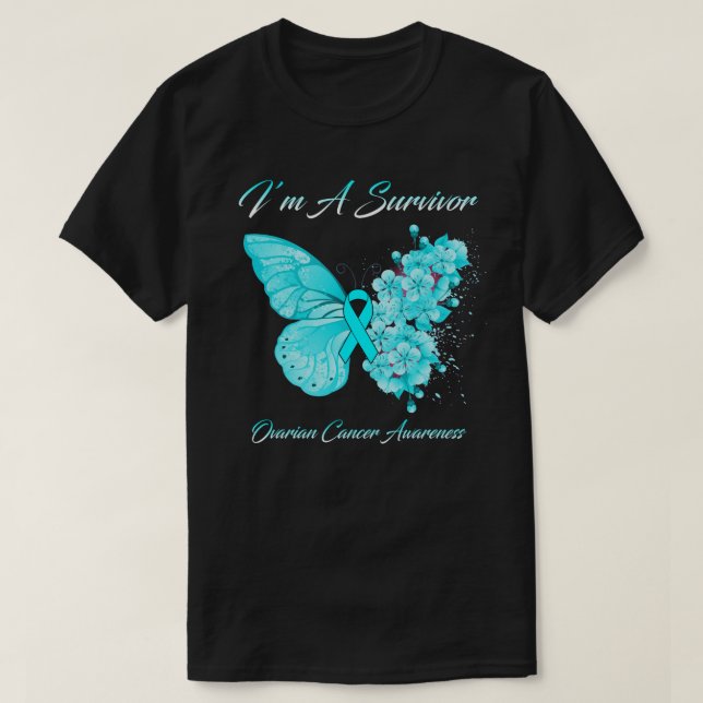 Butterfly I’m A Survivor Ovarian Cancer Awareness T-Shirt (Design Front)