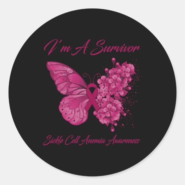 Butterfly I’m A Survivor Sickle Cell Anaemia Aware Classic Round Sticker (Front)