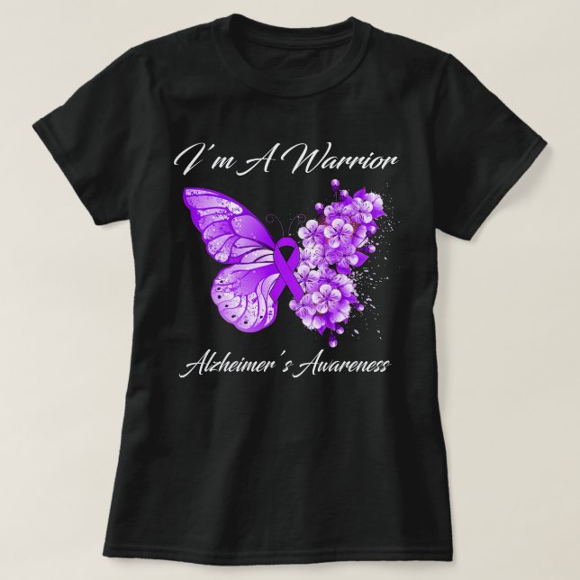 Butterfly I’M A Warrior Alzheimer’S Awareness T-Shirt (Design Front)