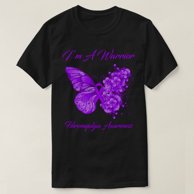 Butterfly I’m A Warrior Fibromyalgia Awareness T-Shirt (Design Front)