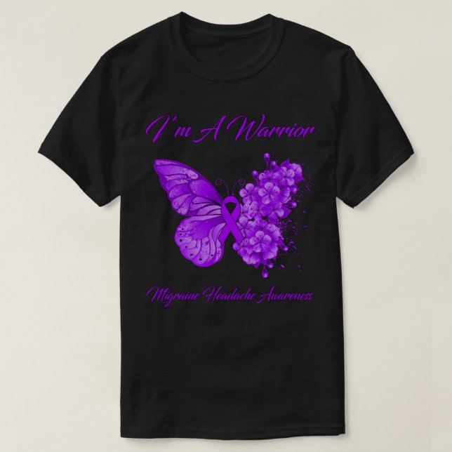 Butterfly I’m A Warrior Migraine Headache Awarenes T-Shirt (Design Front)