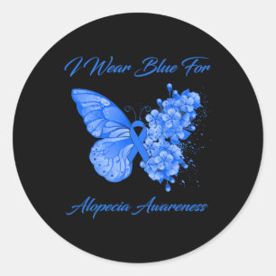 Butterfly I Wear Blue For Alopecia Awareness 1 Classic Round Sticker