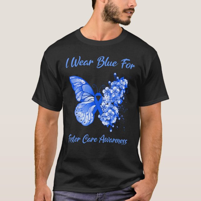 Butterfly I Wear Blue For Foster Care Awareness T-Shirt (Front)