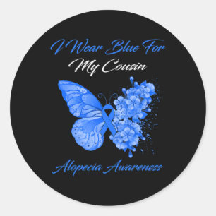 Butterfly I Wear Blue For My Cousin Alopecia Aware Classic Round Sticker
