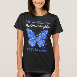 Butterfly I Wear Blue For My Granddaughter ALS Awa T-Shirt
