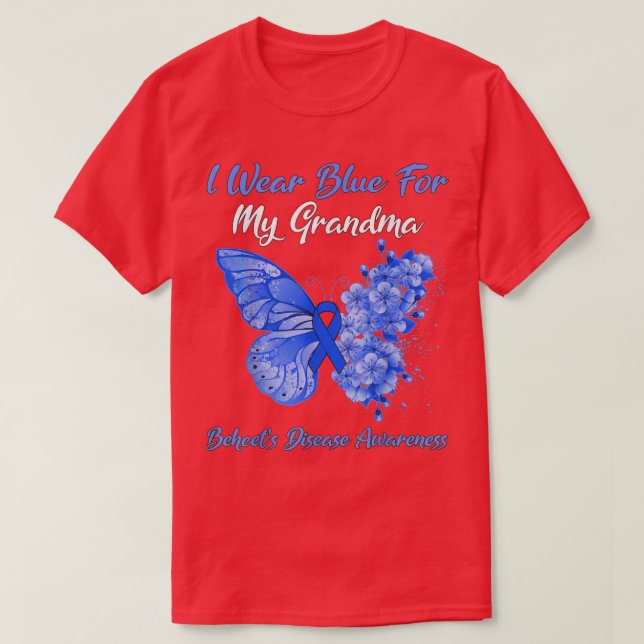 Butterfly I Wear Blue For My Grandma Behcet's Dise T-Shirt (Design Front)