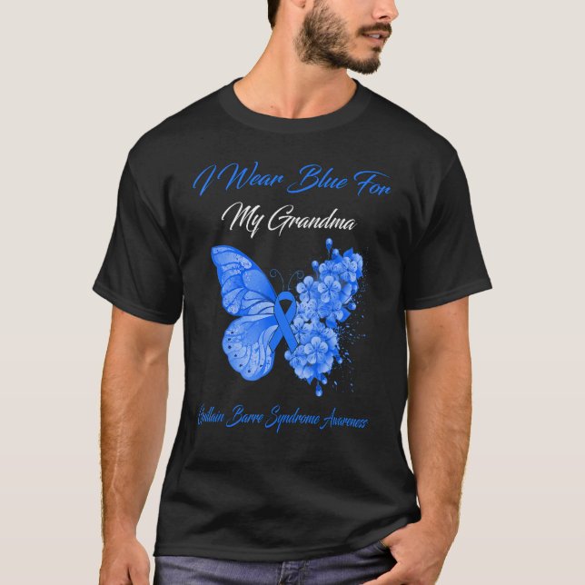 Butterfly I Wear Blue For My Grandma Guillain Barr T-Shirt (Front)