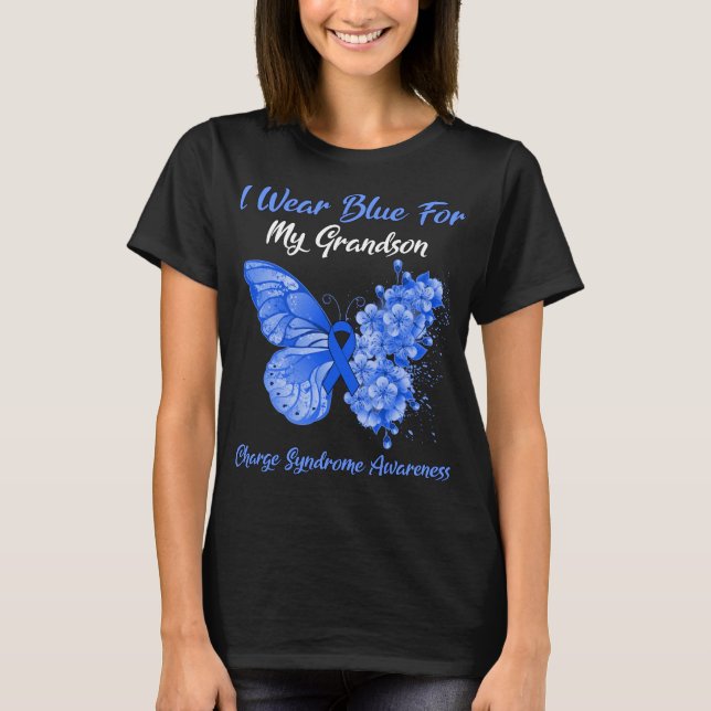 Butterfly I Wear Blue For My Grandson Charge Syndr T-Shirt (Front)