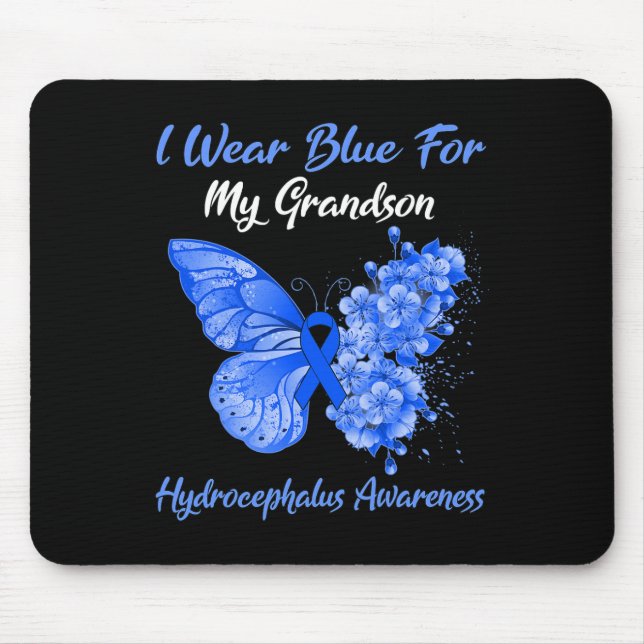 Butterfly I Wear Blue For My Grandson Hydrocephalu Mouse Pad (Front)