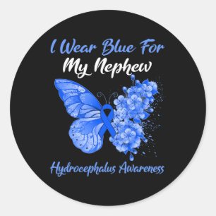 Butterfly I Wear Blue For My Nephew Hydrocephalus  Classic Round Sticker