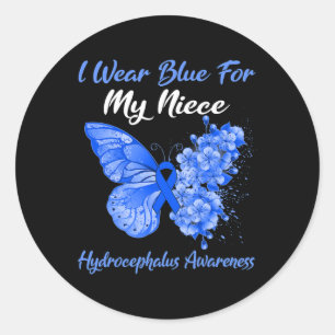 Butterfly I Wear Blue For My Niece Hydrocephalus W Classic Round Sticker