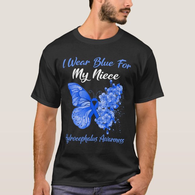 Butterfly I Wear Blue For My Niece Hydrocephalus W T-Shirt (Front)