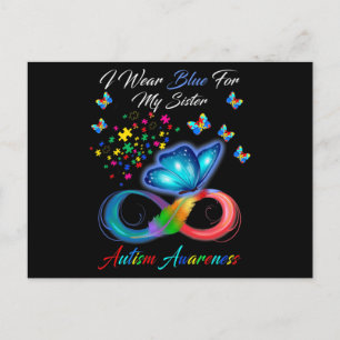 Butterfly I Wear Blue For My Sister Autism Awarene Postcard