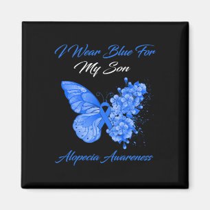 Butterfly I Wear Blue For My Son Alopecia Awarenes Magnet