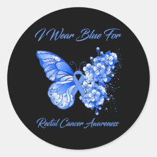 Butterfly I Wear Blue For Rectal Cancer Awareness Classic Round Sticker