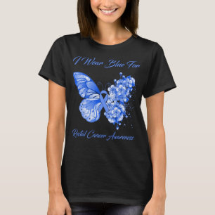 Butterfly I Wear Blue For Rectal Cancer Awareness T-Shirt