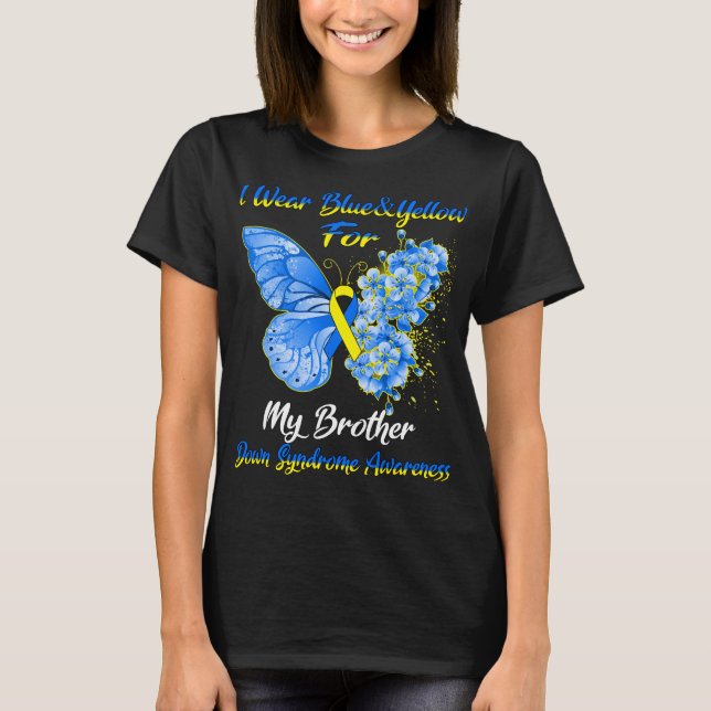 Butterfly I Wear Blue & Yellow For My Brother Down T-Shirt (Front)