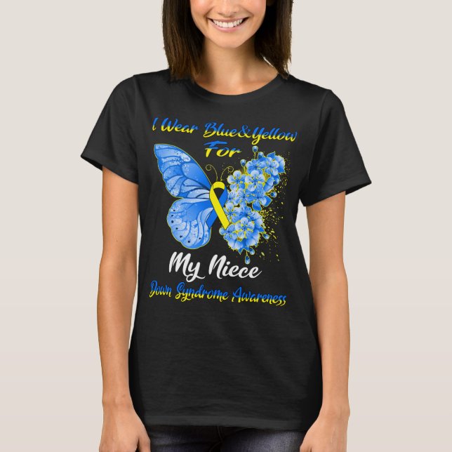 Butterfly I Wear Blue & Yellow For My Niece Down  T-Shirt (Front)