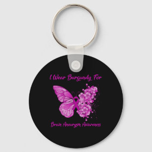 Butterfly I Wear Burgundy For Brain Aneurysm Aware Key Ring