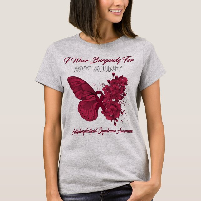 Butterfly I Wear Burgundy For My Aunt Antiphosphol T-Shirt (Front)