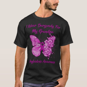 Butterfly I Wear Burgundy For My Grandpa Amyloidos T-Shirt
