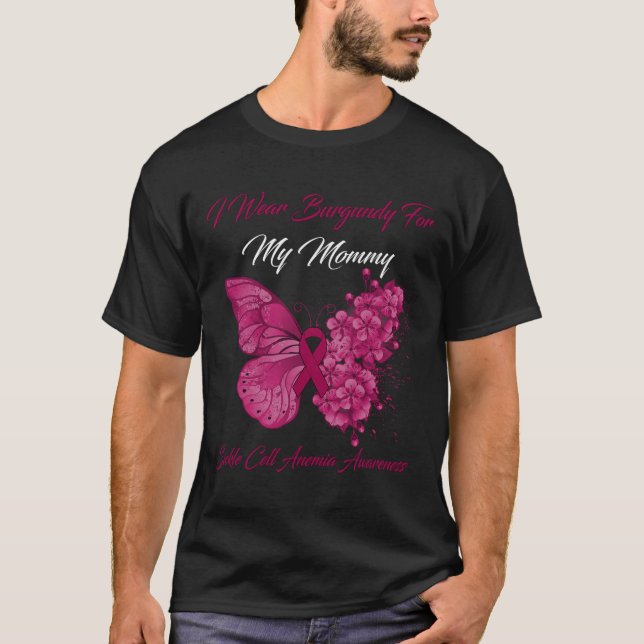 Butterfly I Wear Burgundy For My Mummy Sickle Cell T-Shirt (Front)